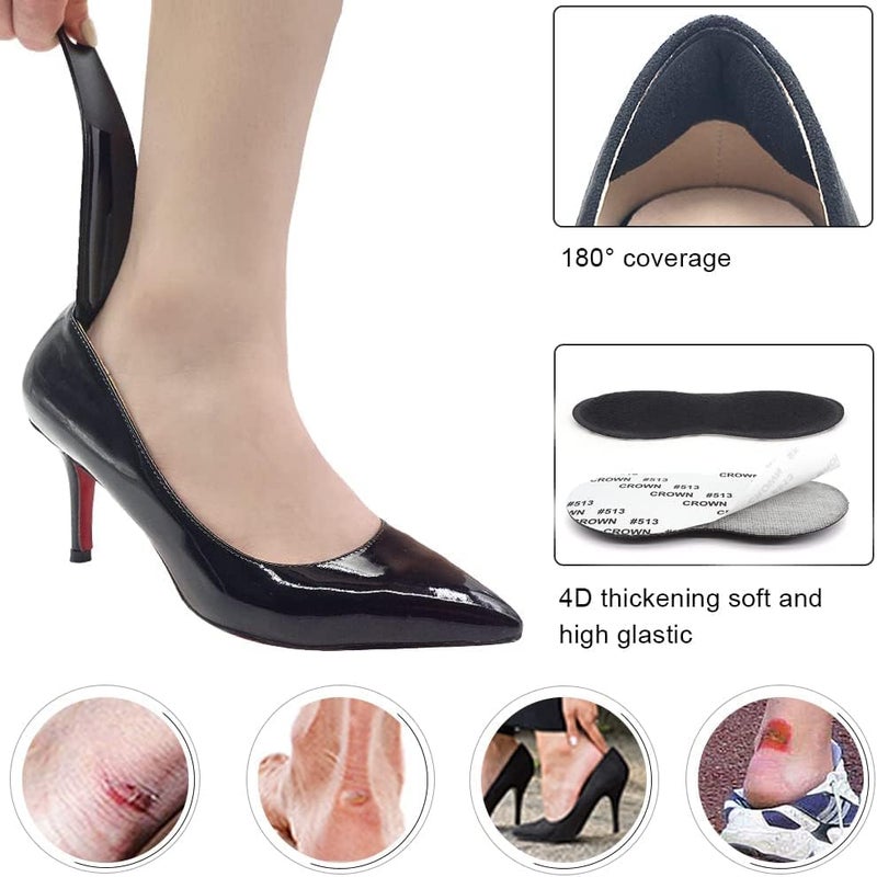 Dr.Foot Heel Grips for Men and Women  Self-Adhesive Heel Cushion Inserts Prevent Slipping  Rubbing  Blisters  Foot Pain  and Improve Shoe Fit - 2pairs + Extra 1 Shoe Horn (Black) - Image 3